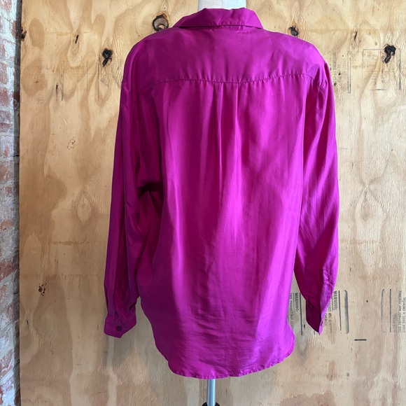 Vintage Sellecca 90s 100% Silk Long Sleeve Fuchsia Pink Blouse Sz 10 - Picture 3 of 5